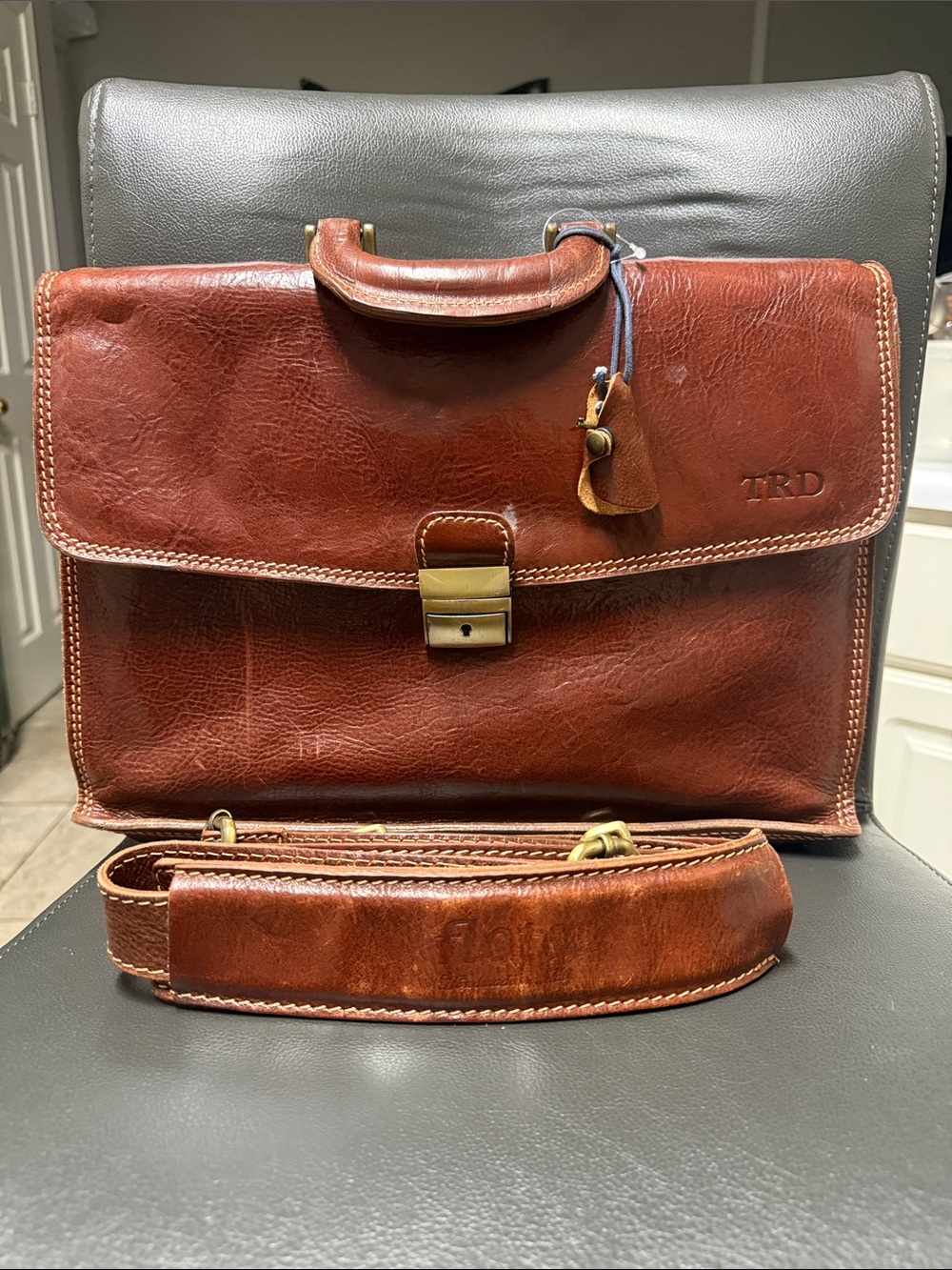 Floto Handmade Italy Red Leather Briefcase Business Laptop Bag
